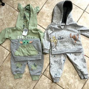 Two hooded Star Wars sweat pant sets. Size 6-9 months.